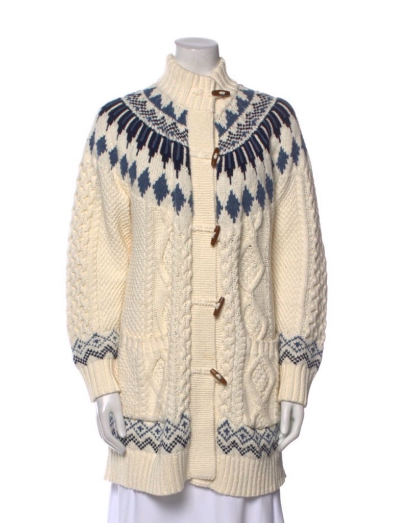 Polo Ralph Lauren Cable Knit Toggle Sweater Cardigan With Blue Fair Isle Yoke